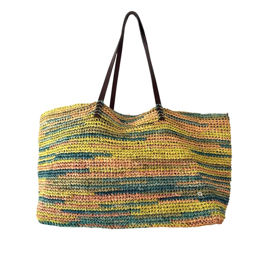 Flora Bella X-Large Raffia Tote Bag in Multicolor Blue Beach Vacation